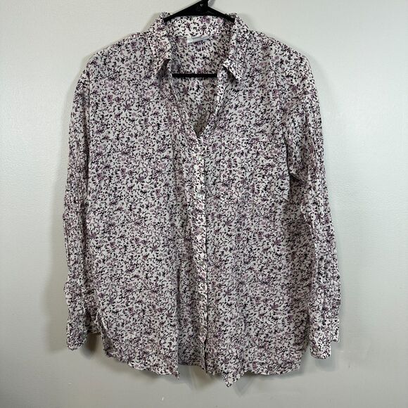 J. Jill Tops - J. Jill Medium Long Sleeve Collared Button Down Shirt Floral Purple Cotton